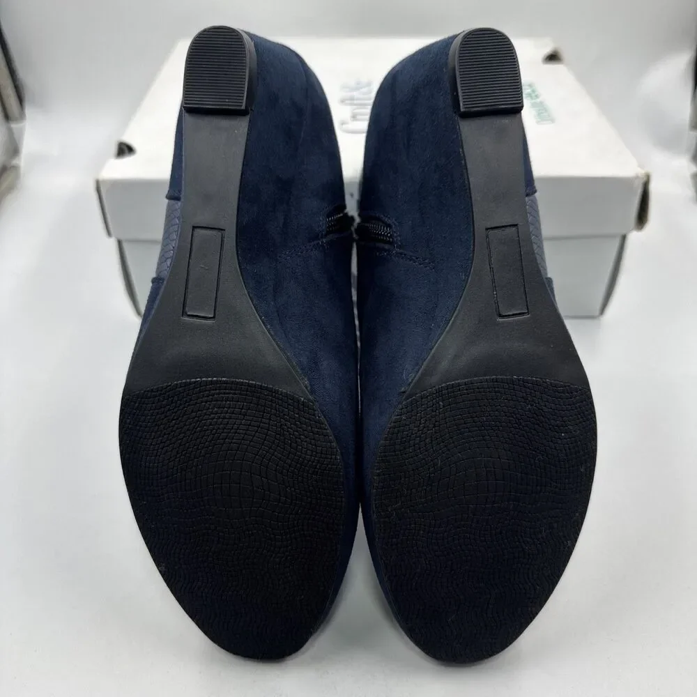 Croft & Barrow Boots Womens 7.5 Ocelote Ankle Ortholite Booties Blue Suede Wedge